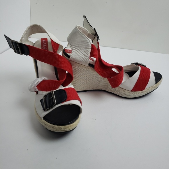 Red White Slingback Open Toe sz 9 Platform - Picture 7 of 8